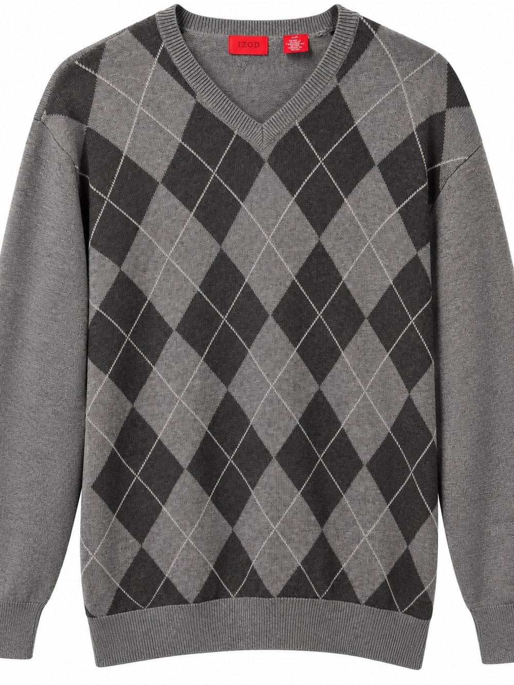 IZOD Men’s Gray Argyle V-Neck Sweater- Size Large